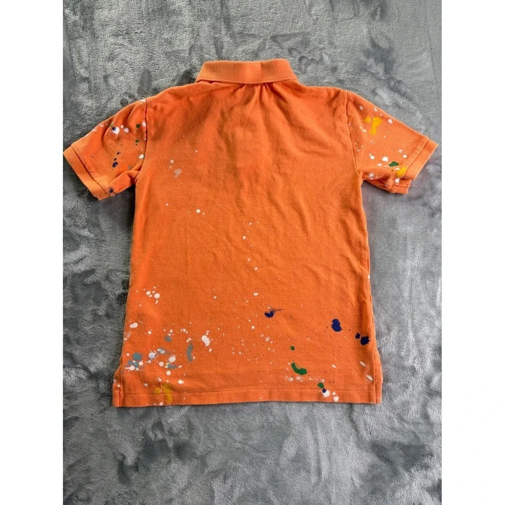 Polo Ralph Lauren Boys Size 8 Orange Paint Splatter Short Sleeve Shirt